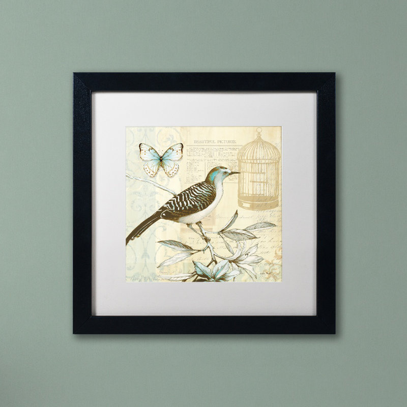 Lisa Audit Freedom I Beige Bird Canvas Art with Black Frame