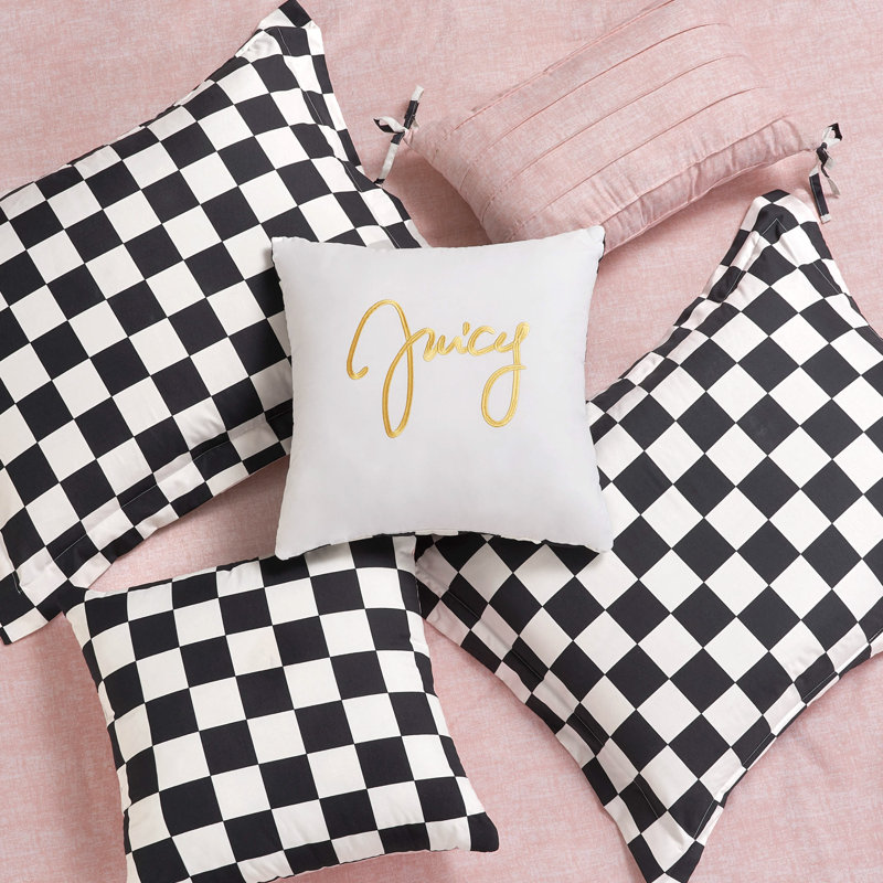 Juicy Couture Checkerboard Comforter Sets, King Comforter + 5 Additional Pieces, Black/White