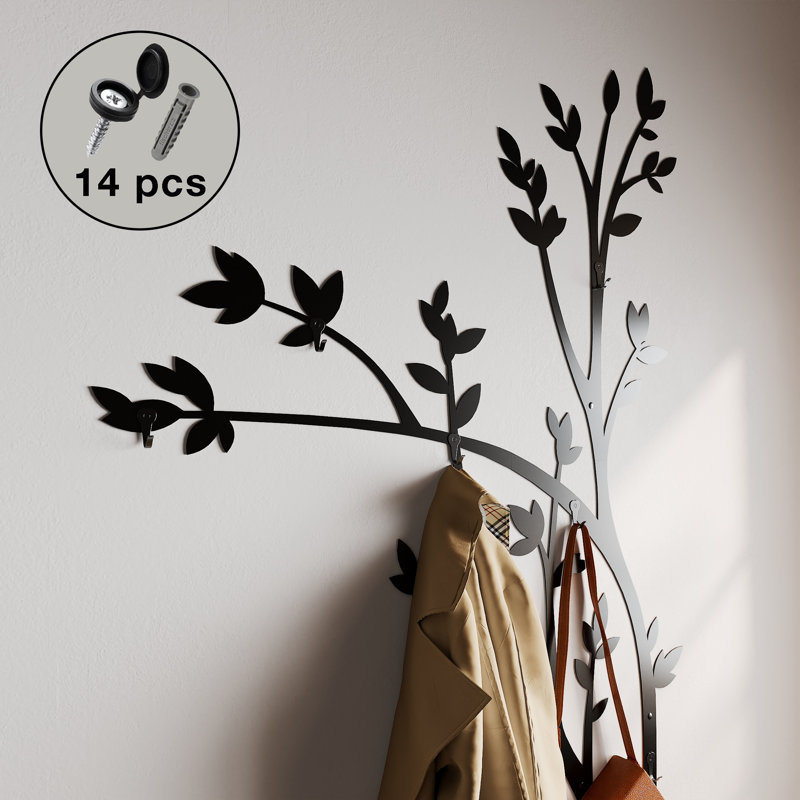 Tree Coat Rack Wall Mounted, 6 Hooks – Heavy Duty Metal Wall Art Hanger, Functional Entryway Organizer, Black Decorative Wall Mount Coat Rack, Vertical Style Design from Spain, 33x75in