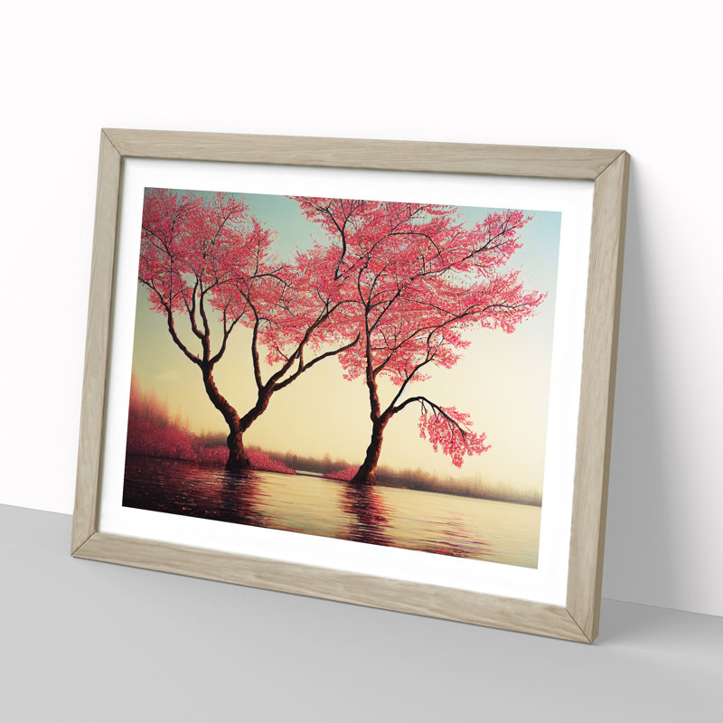 Appealing Cherry Blossom Trees - Single Picture Frame Print, 46cm H x 64cm W, Oak