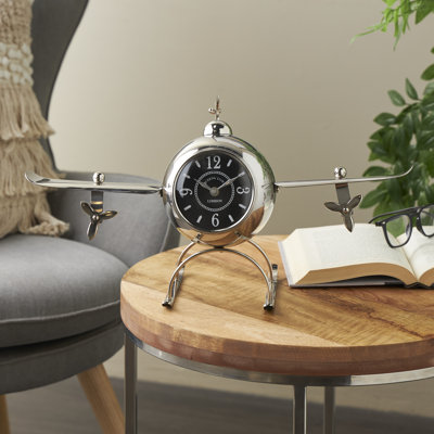 Horloge de table analogique à quartz en métal argenté