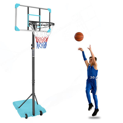 Système de but de basketball portatif avec base stable et roulettes, utilisation pour les adolescents d'intérieur et d'extérieur jeunes à hauteur réglable de 5,6 à 7 pieds avec panier de basketball 28 pouces