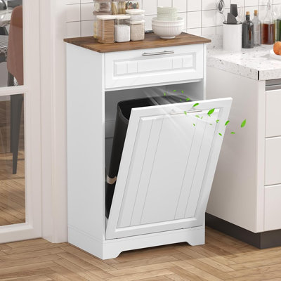 Tilt-Out Trash Cabinet with Soft-Close Drawers, Hidden Waste Bin for Kitchen