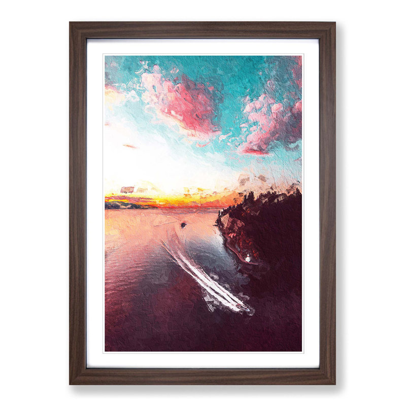 Vancouver Canada at Night - Picture Frame Painting Print, 36cm H x 27cm W x 2cm D, Walnut Framed