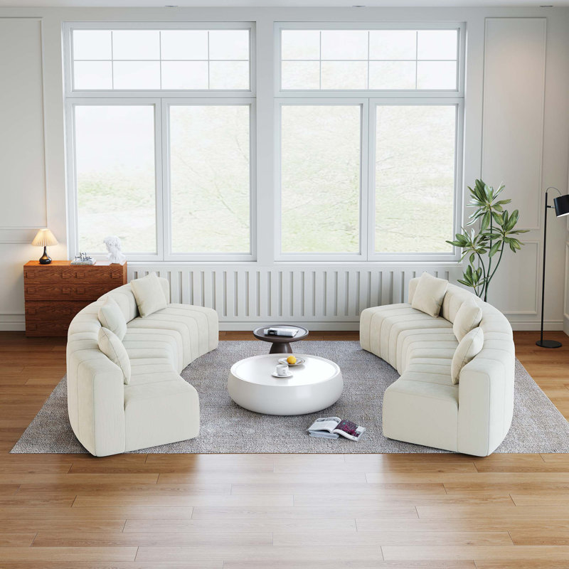 Chenille Boneless Curved Sectional Sofa With 6 Pillows,Curved Symmetrical Modular Semi Circular Sofa Sectional