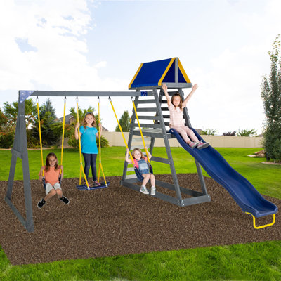 Sportspower Mill Creek Canyon Wooden Swing Set with Lifetime Warranty on 8' Blow Molded Slide