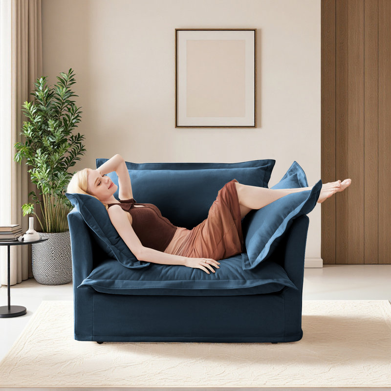 Fauteuil rembourré 49 po avec 2 coussins décoratifs 49 po, Chenille bleu
