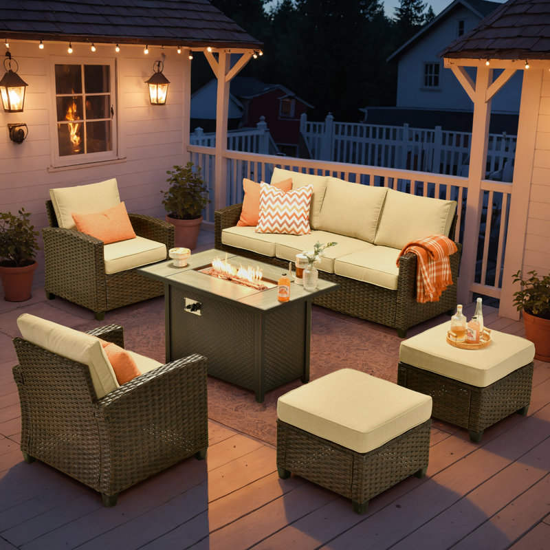 Ensemble de conversation pour 7 personnes avec coussins, Oui, Beige