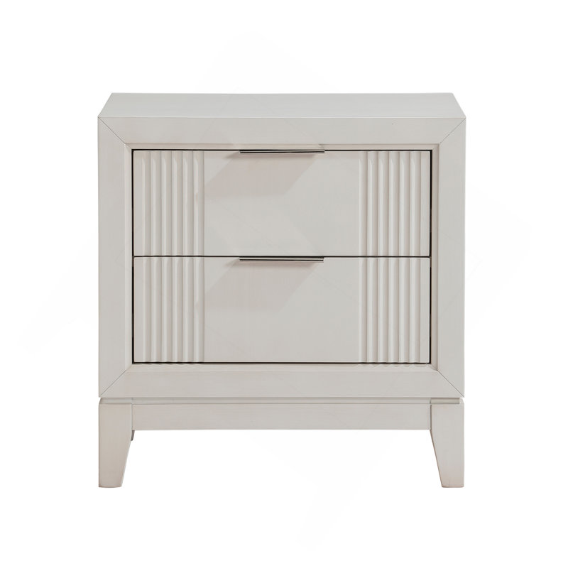 Table de chevet 1Pc avec 2 tiroirs, finition blanche antique