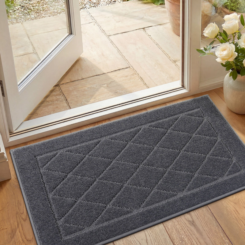 Tapis de porte antidérapant avec support en caoutchouc et tapis d'entrée antidérapant à l'intérieur, Gris foncé