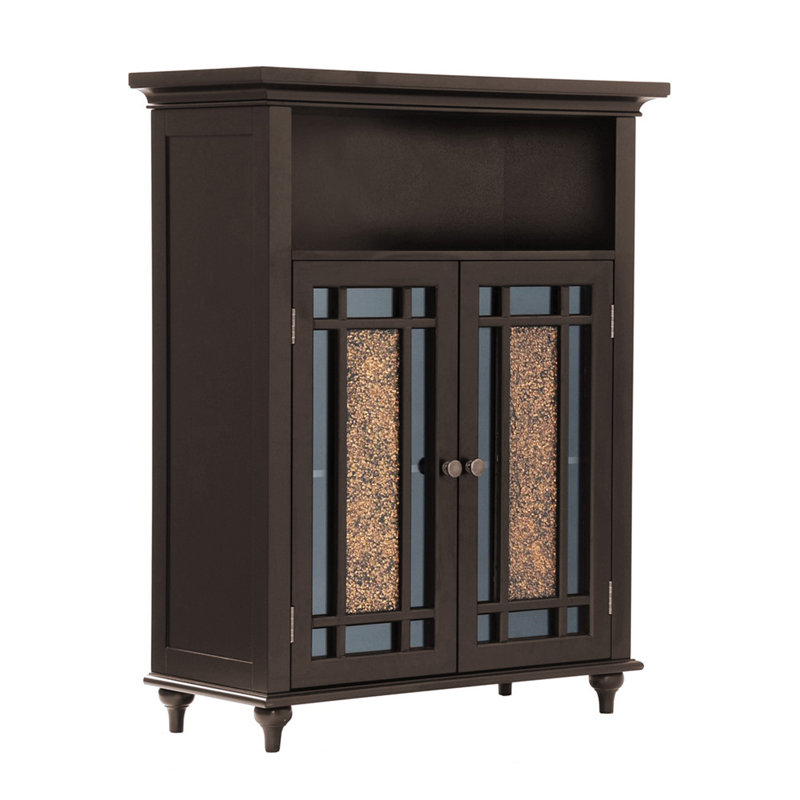 Caleb Freestanding Floor Accent Bathroom Cabinet with Glass Mosaic Doors and Adjustable Shelf, Dark Espresso