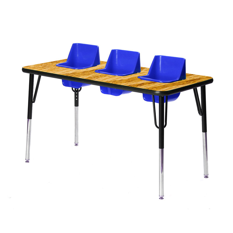 Table d'activité / d'alimentation à hauteur réglable pour 3 enfants, Chêne clair, Bleu