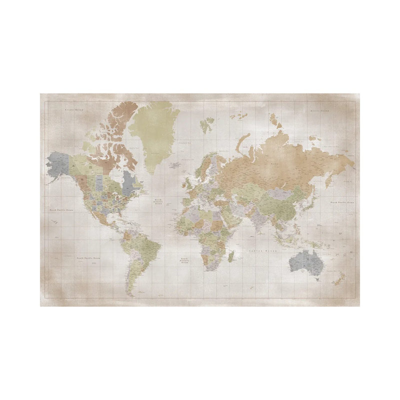 Carte du monde très détaillée - Giclée sur toile tendue avec châssis, H 18 po x l 26 po