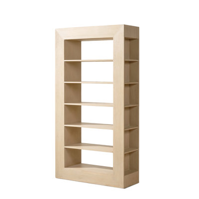 Ellis 82" Open Back Wood Display Shelf, Light Natural Cerused, Brushed White Reclaimed Pine Wood