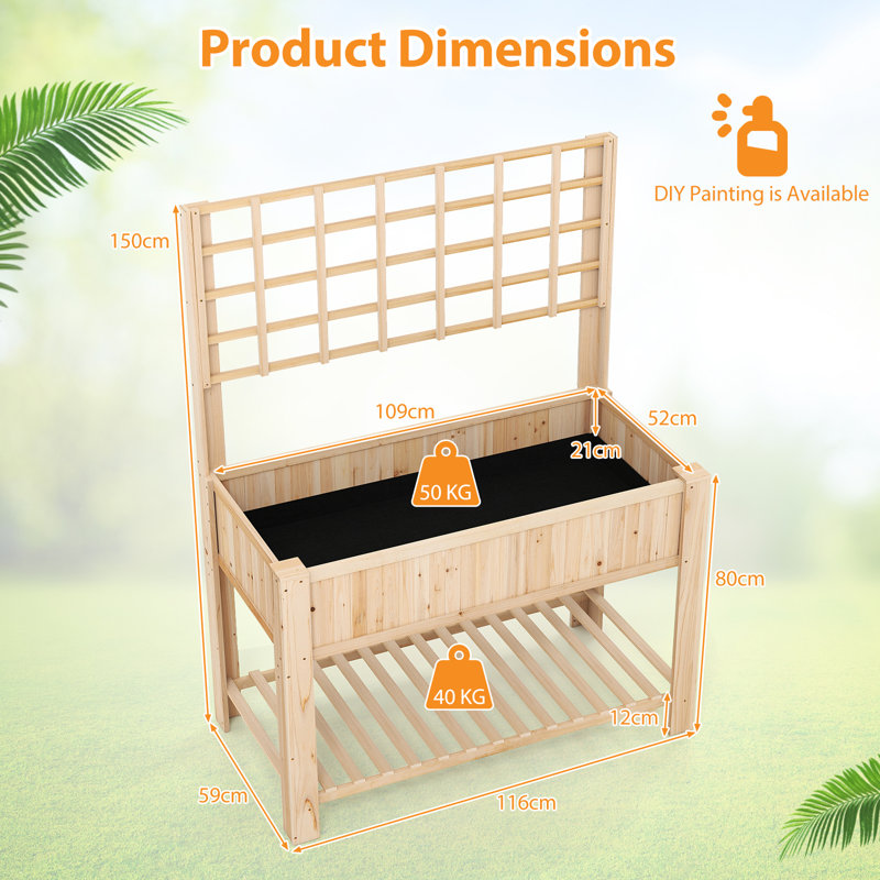 Wooden Elevated Planter Box Raised Garden Bed with Trellis-Brown, Yellow