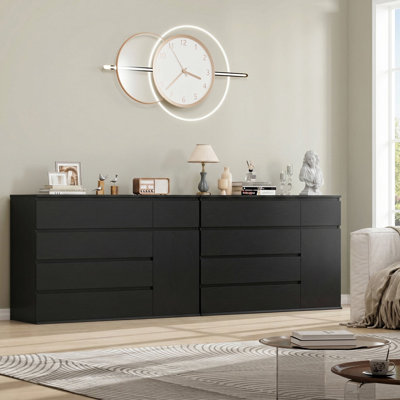 (Ensemble de 2) Commode combinée moderne en bois massif l 39,3 po avec 5 tiroirs et armoire