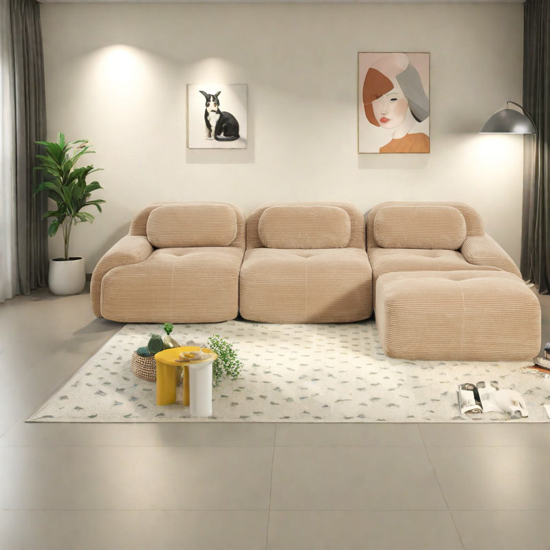 Canapés ergonomiques en velours côtelé, aucun assemblage requis, conception moderne pour le salon