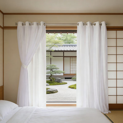 Double Layer Curtains 2-Pack - Sheer & Blackout Room Darkening Panels With Grommet Top For Energy Efficiency, 100% Polyester