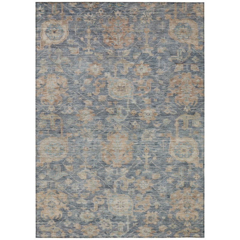 Riga Blue Washable Indoor-Outdoor Rug - , 9' x 12'