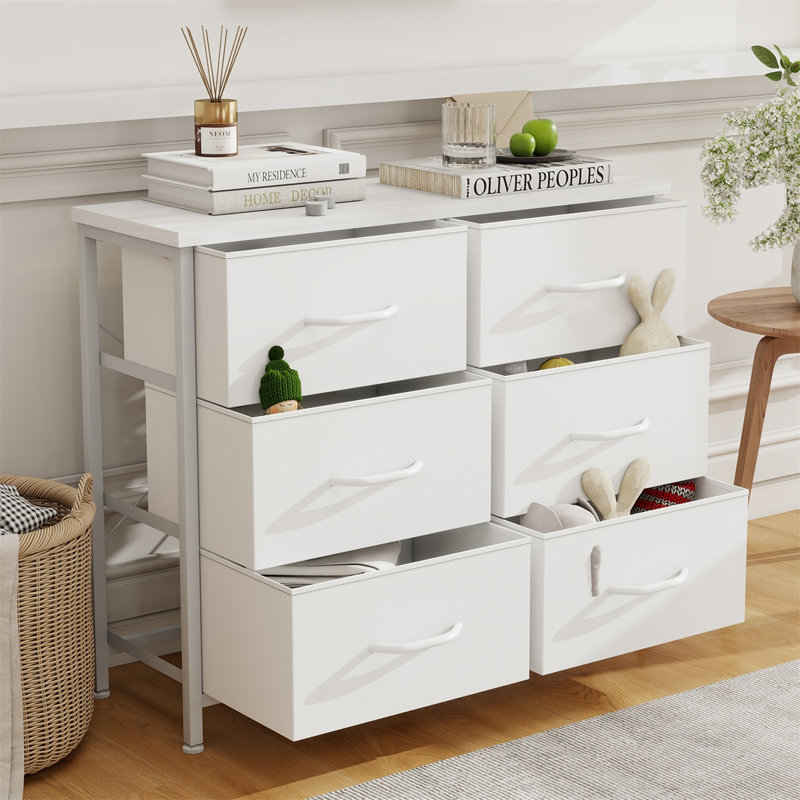 Dresser With 6 Fabric Drawers, Tall Dresser For Bedroom, Large Dresser Fabric Chest For Living Room, White
