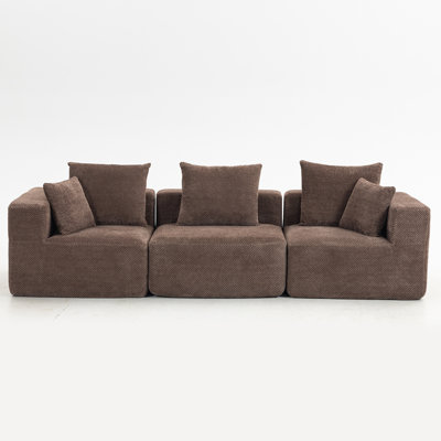 Canapé modulaire modulaire à 3 places, canapé à assise profonde entièrement en mousse avec chenille texturée moelleuse, installation par compression et installation sans outil, conception à profil bas pour les petits espaces, l 111 po x P 37 po x H 23,6 po