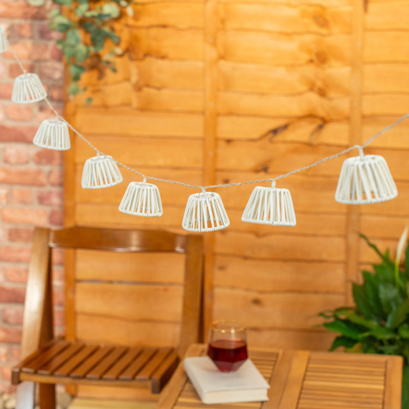White Rope Wicker Basket 10 X Battery Operated Out 240cm LED Battery Powered 10 - Bulb Novelty String Light