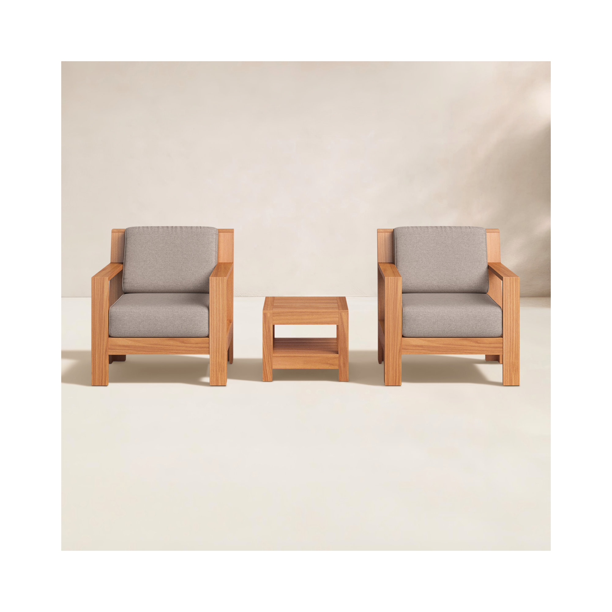 Glenlee Teak 3-Piece Seating Group, Cast Shale Sunbrella®