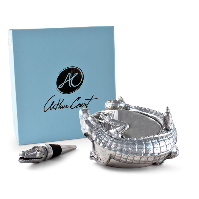 Alligator Aluminum Novelty Wine Coaster and Stopper Set