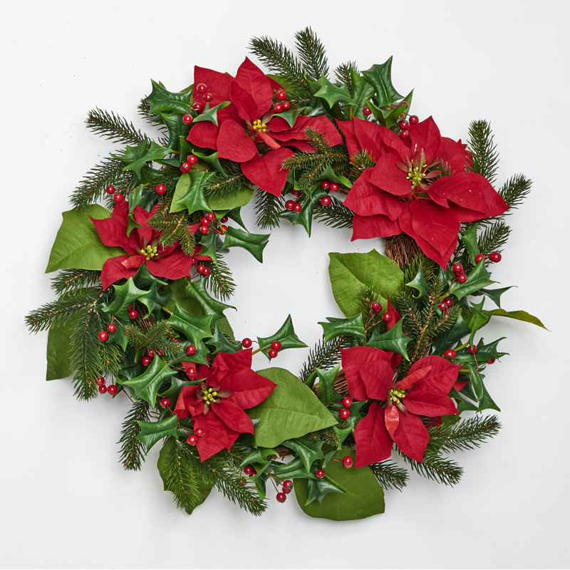 Couronne de poinsettia 24 po avec baies