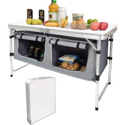 Portable Folding Aluminum Camping Table With Adjustable Legs, Lightweight Outdoor Table, White