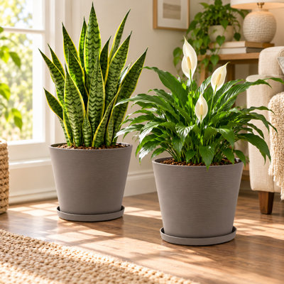 Kozyard pots de fleurs ronds d'intérieur 4Packs avec plateau récupérant l'eau pour le patio