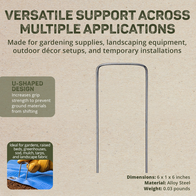 DeWitt 6 Inch U-Shaped Steel Anchoring Pins for Garden & Landscaping, 75 Count, 75