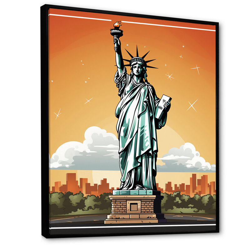 Statue rétro de la liberté de New York I sur toile, H 20 po x l 12 po x P 1 po, Cadre flottant noir