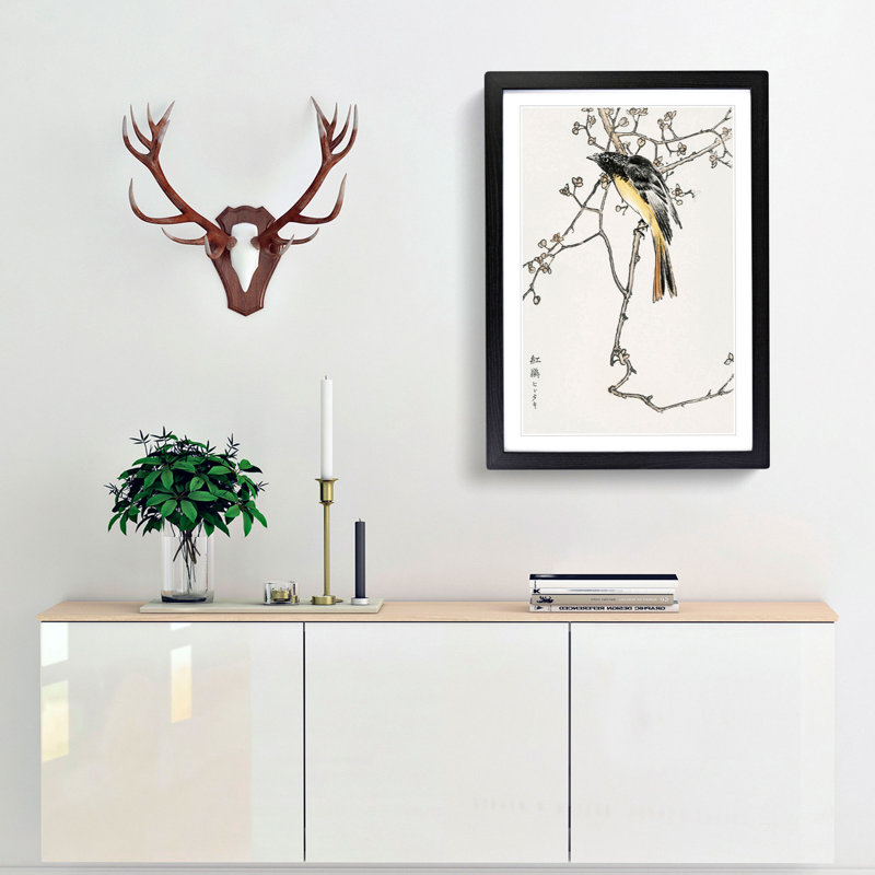 Siberian Blue-Tail Bird by Numata Kashu - Picture Frame Painting Print, Black, 50cm H x 35cm W x 2cm D