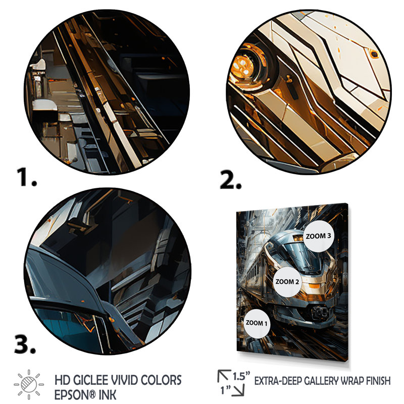 Golden Train géométrique Momentum I - impressions sur toile modernes, H 40 po x l 30 po x P 1,5 po, Cadre flottant noir