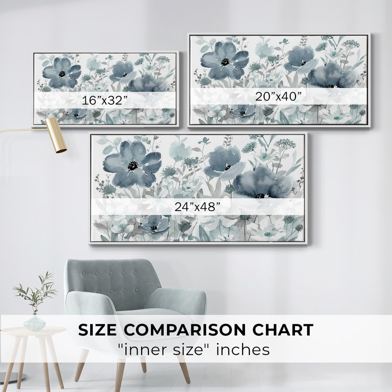 Nature bleue - Toile tendue avec châssis, prête à accrocher, H 25 po x l 49 po, Blanc