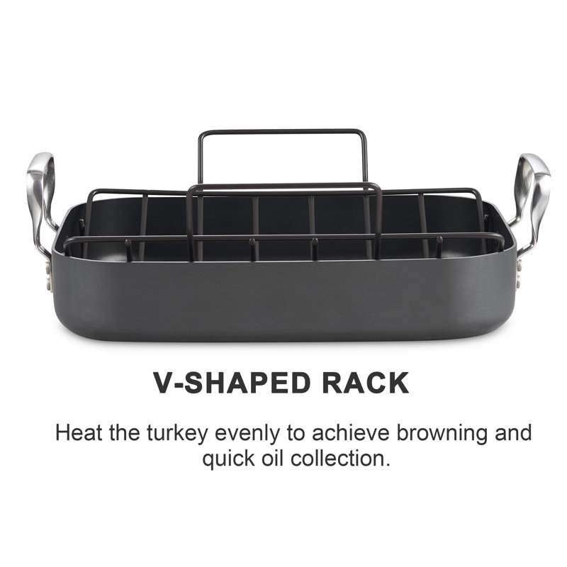 Hard Anodized Nonstick Rectangular Roasting Pan with Rack and Handles
