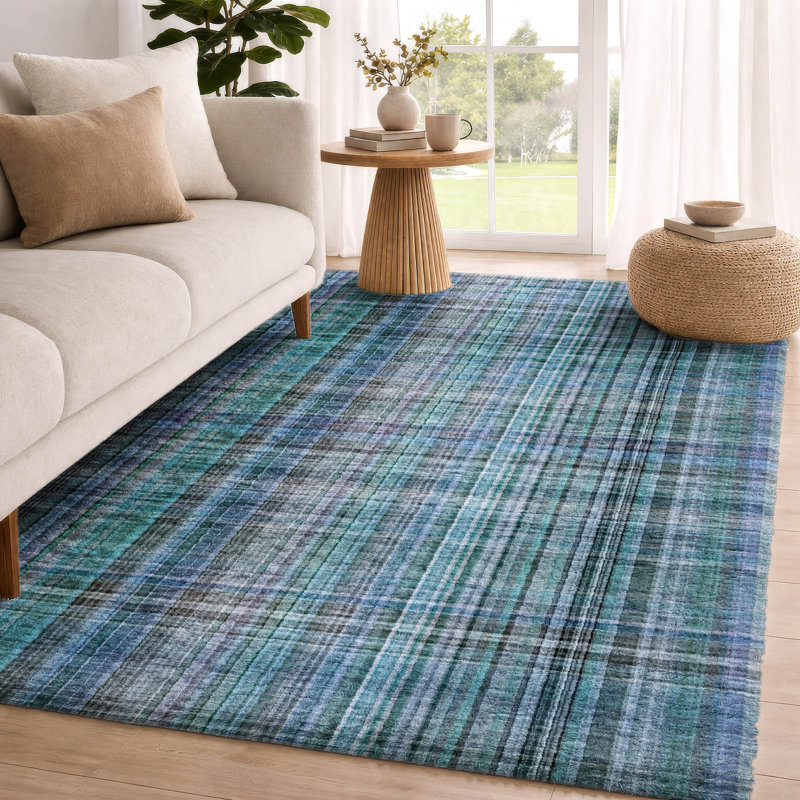 Tapis à carreaux de qualité supérieure lavable à la machine Dream Shag ADS541, Teal, 9' x 12'