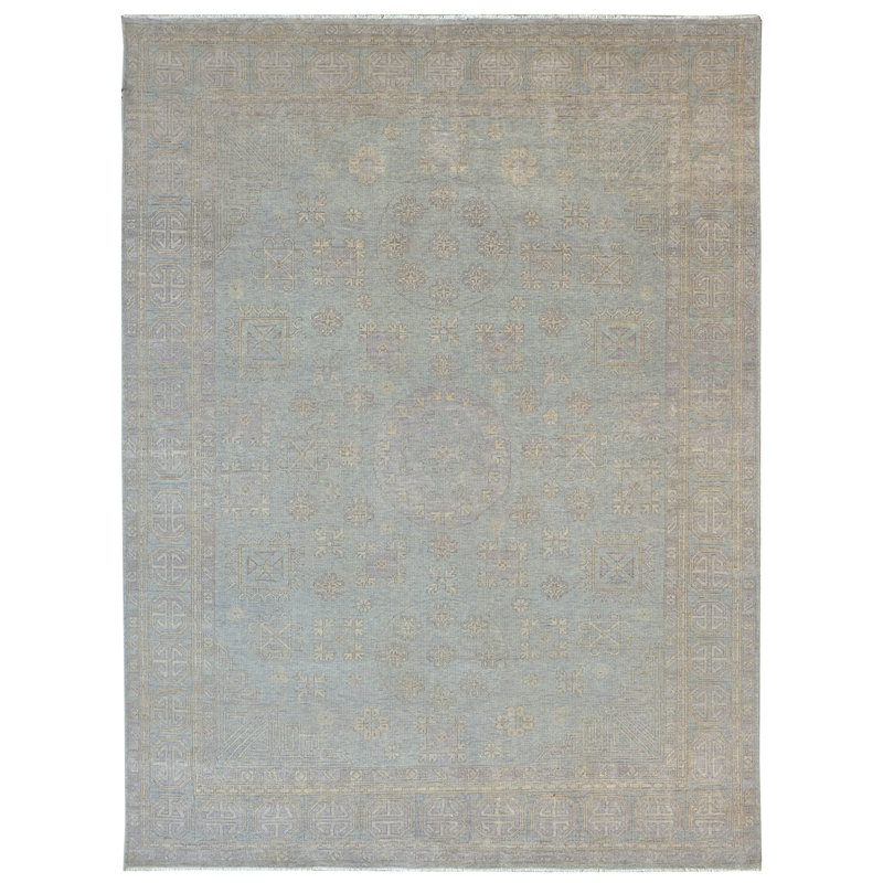 Tapis en laine noué à la main gris / ivoire, Rectangle 6 pi x 9 pi