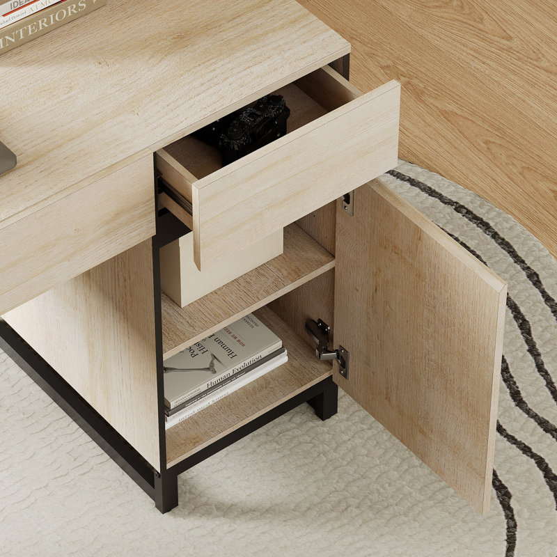  Home Office Furniture Set: 59" Executive Desk With Charging Station And Storage Cabinet, Two 72" Tall Bookcase, Modern Computer Desk And Library Shelf For Work Study