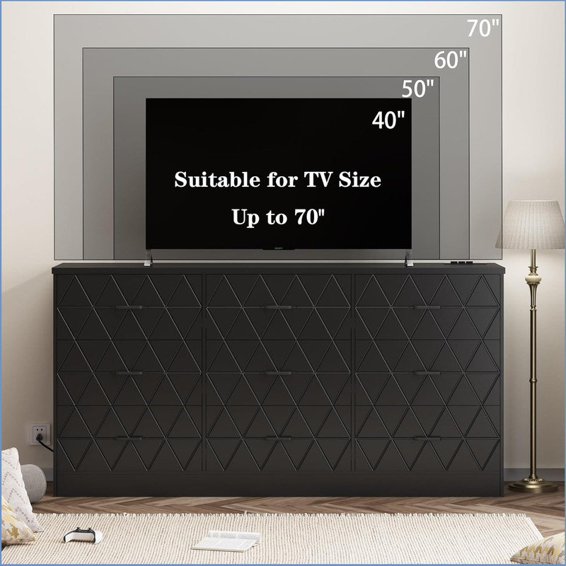 63" Modern Dresser with Power Outlet & USB Ports, 9-Drawer Wood Chest with Ample Storage, Tall Bedroom Furniture Organizer for Living Room, Hallway, Closet