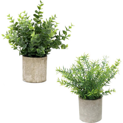Paquet de 2 petites plantes artificielles en pot d'eucalyptus
