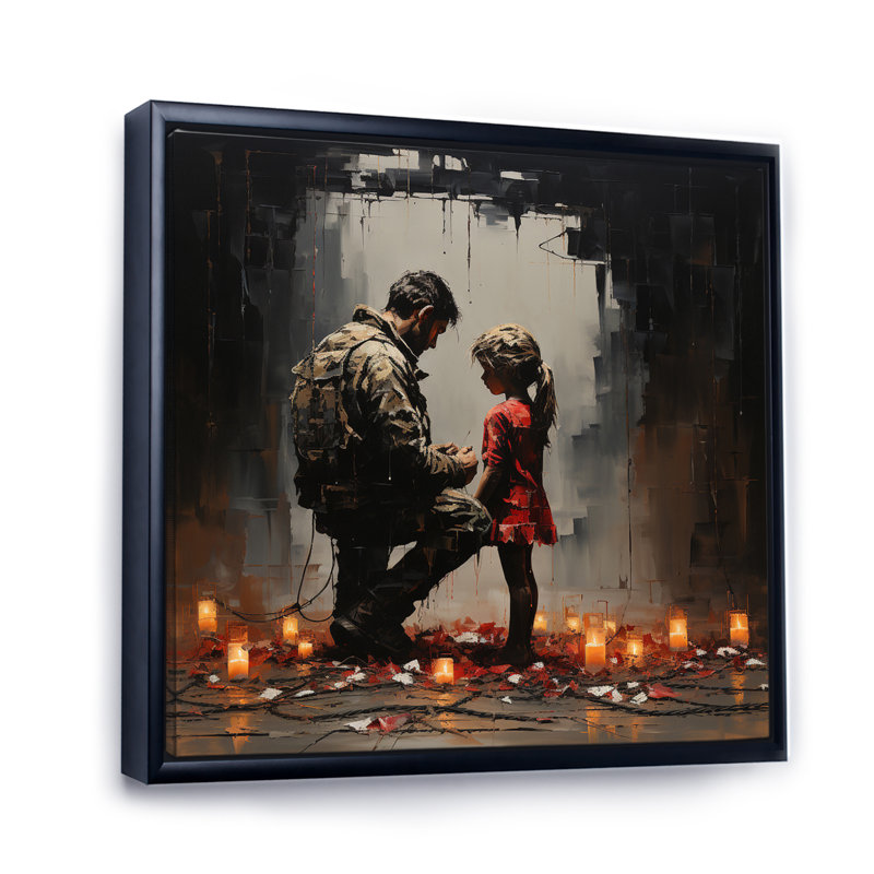 Family Canvas Wall Art, Father Daughter Love Print - Father And Daughter Moment, Black Floater Frame, 16" H x 16" W x 1" D
