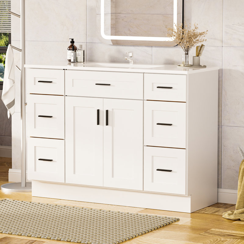 Meuble-lavabo de salle de bain 48 po en céramique, White, 48"