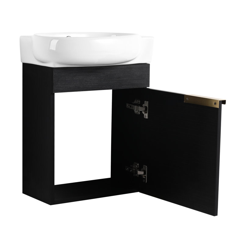 Meuble-lavabo mural 16 po - Châtaignier noir pour les petits espaces avec poignées en métal, Noir châtaignier