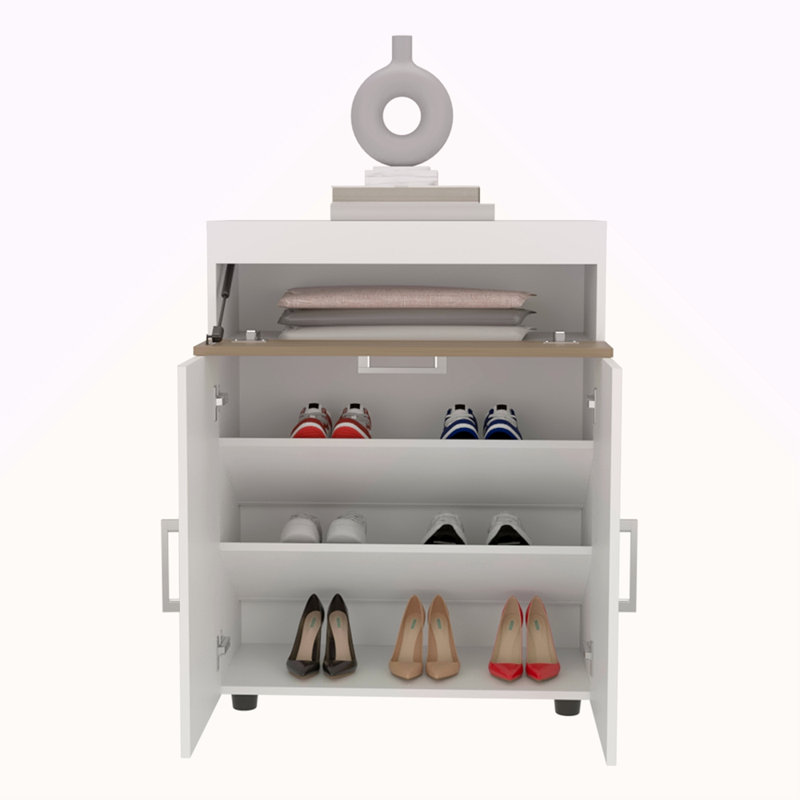 Range-chaussures avec portes doubles et tablettes intérieures, armoire de rangement pour chaussures autoportante