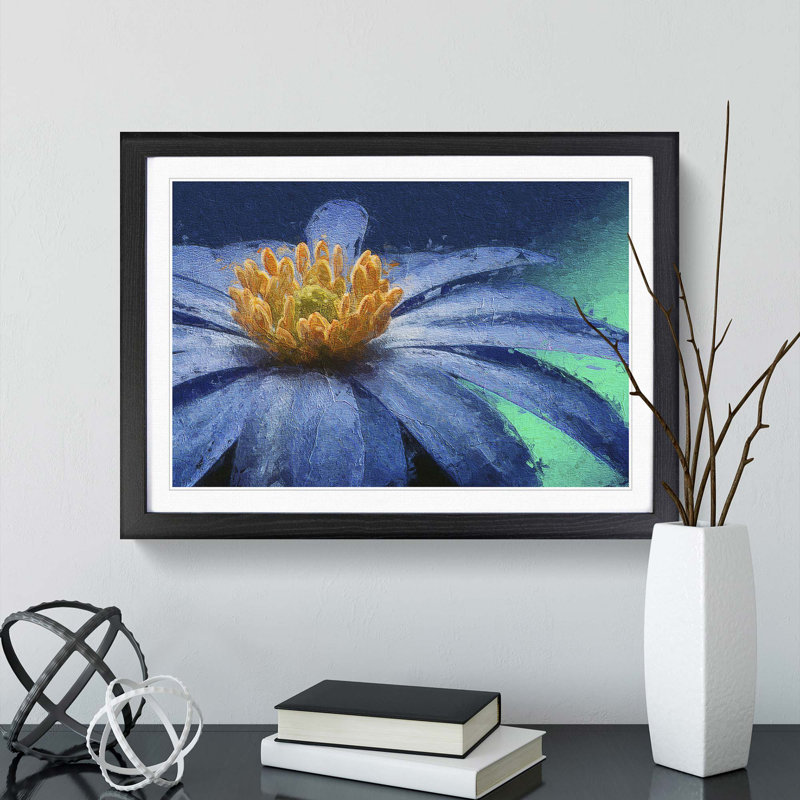 Anemone Flower In Blue - Single Picture Frame Painting, 24cm H x 33cm W x 2cm D, Black Framed