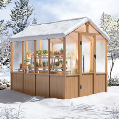 6 ft. W x 8 ft. D Greenhouse for Outdoors, Solid Wood Garden Greenhouse with Quick Assembly