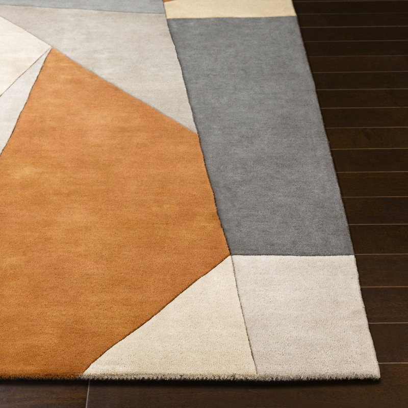 Tapis orange en laine touffeté à la main Jahiem, Rectangle 10 pi x 14 pi