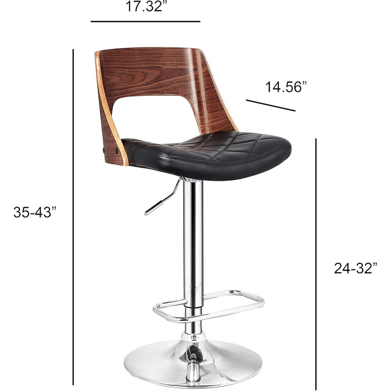 Tabouret de bar de style rétro, à hauteur réglable, à dossier réglable, pivotant à 360 degrés, de style moderne, noir, tabouret pivotant en métal américain avec une hauteur de 24 à 32,3 po, look rétro, support